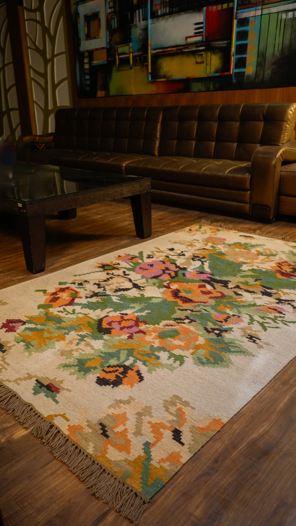 Whispers of Spring Hand-Woven Woolen Kilim Rug