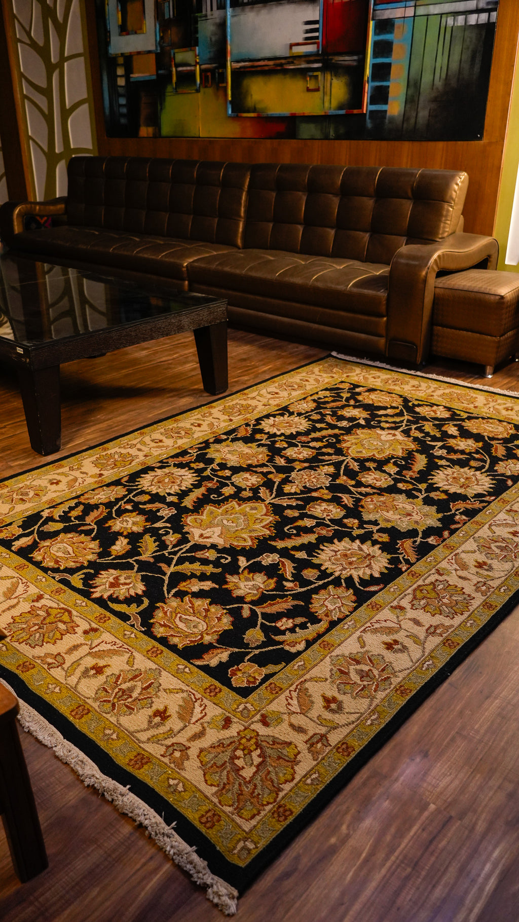 Golden Floral Elegance Hand-Knotted Woolen Soumak Carpet
