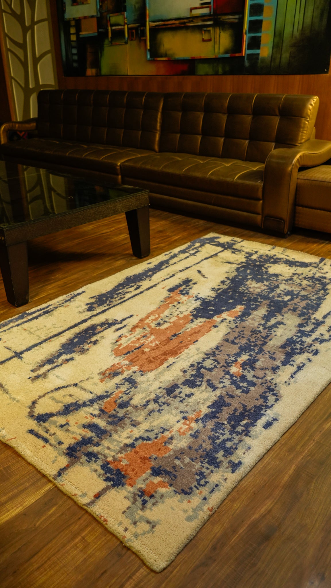 Abstract Horizon Hand-Knotted Woolen Carpet