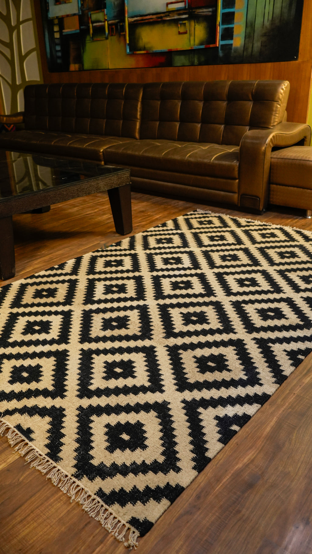 Monochrome Maze Hand-Woven Woolen Kilim Rug