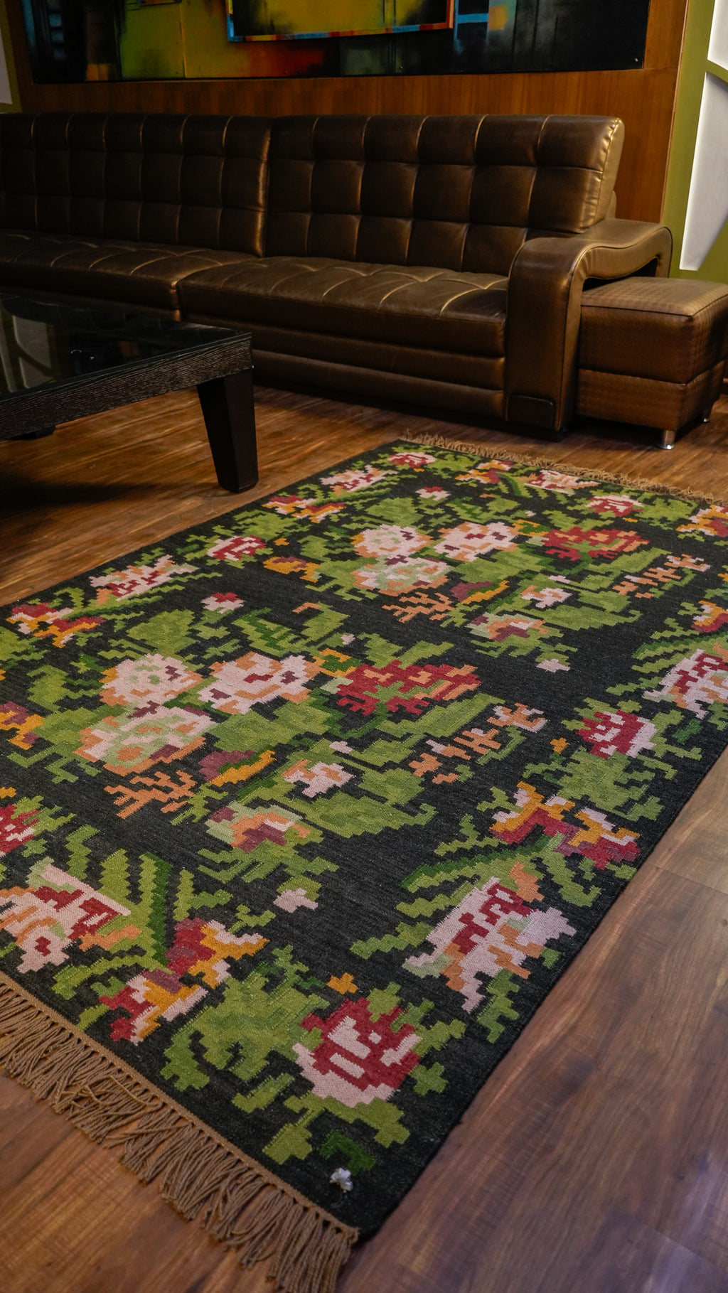 Floral Pixel Garden Hand-Woven Woolen Kilim Rug