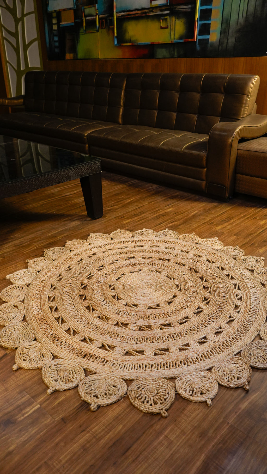 Golden Crochet Rug Hand Woven 100% Jute Rug