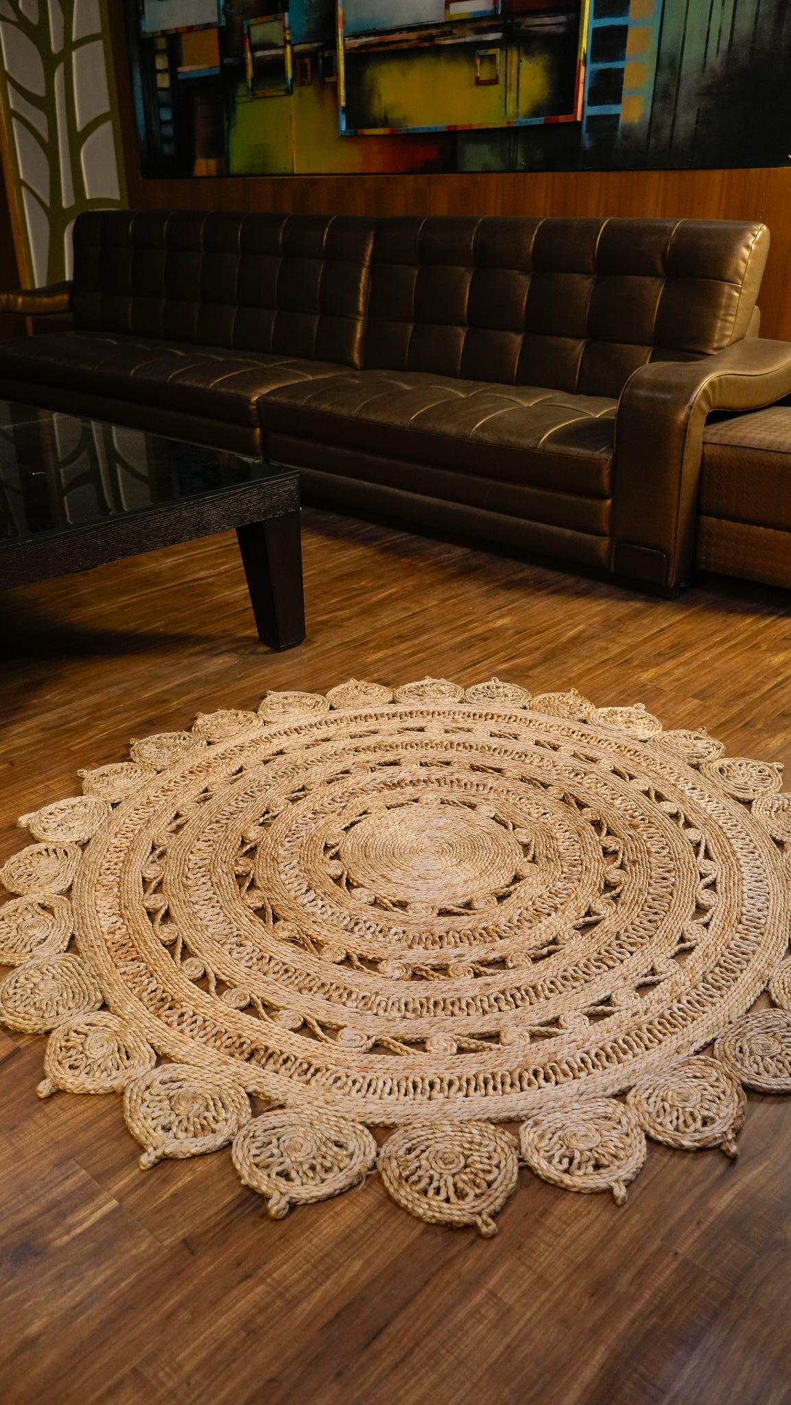Golden Crochet Rug Hand Woven 100% Jute Rug