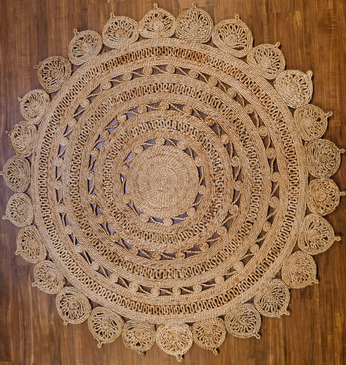 Golden Crochet Rug Hand Woven 100% Jute Rug