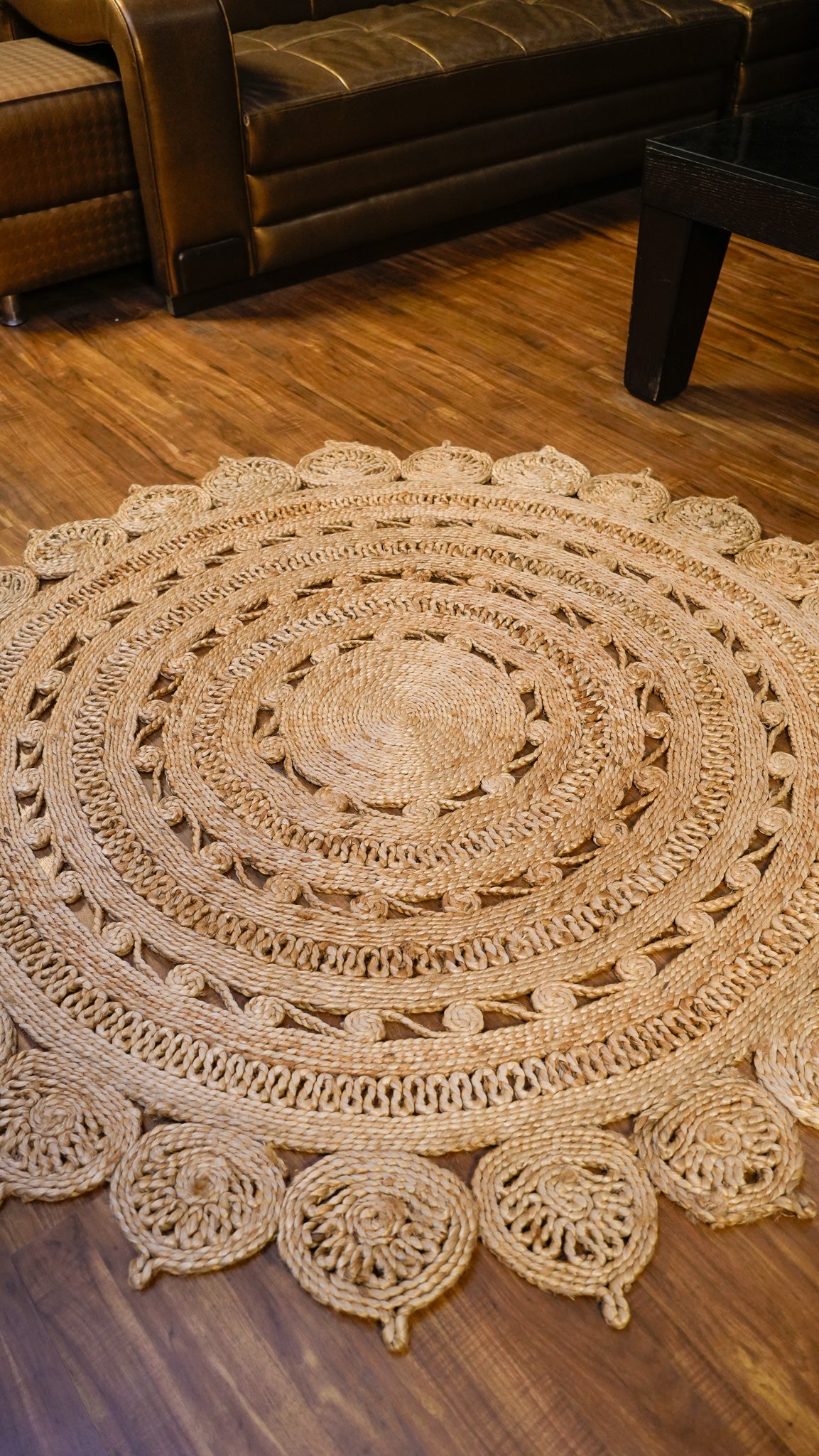 Golden Crochet Rug Hand Woven 100% Jute Rug