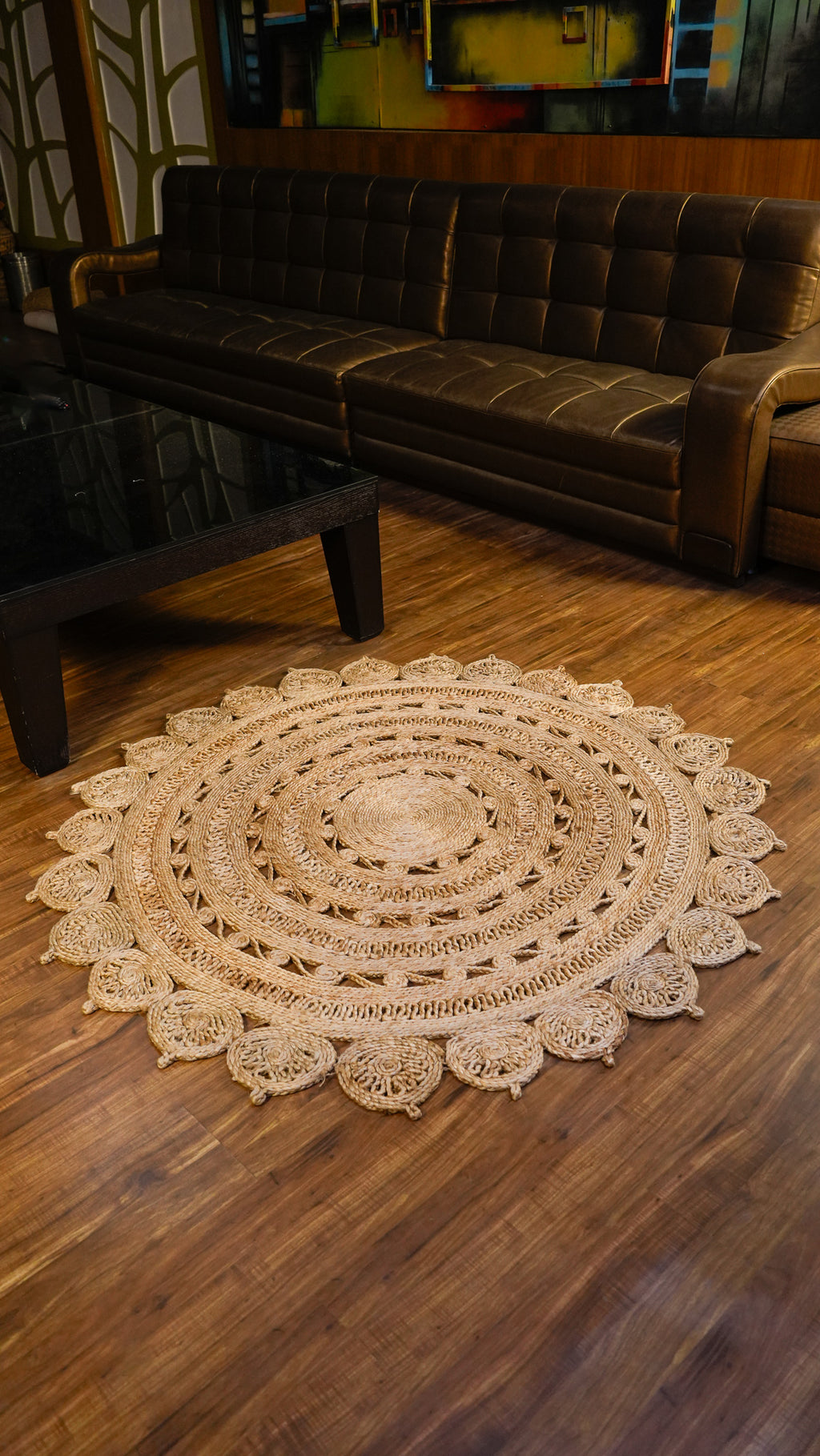 Golden Crochet Rug Hand Woven 100% Jute Rug