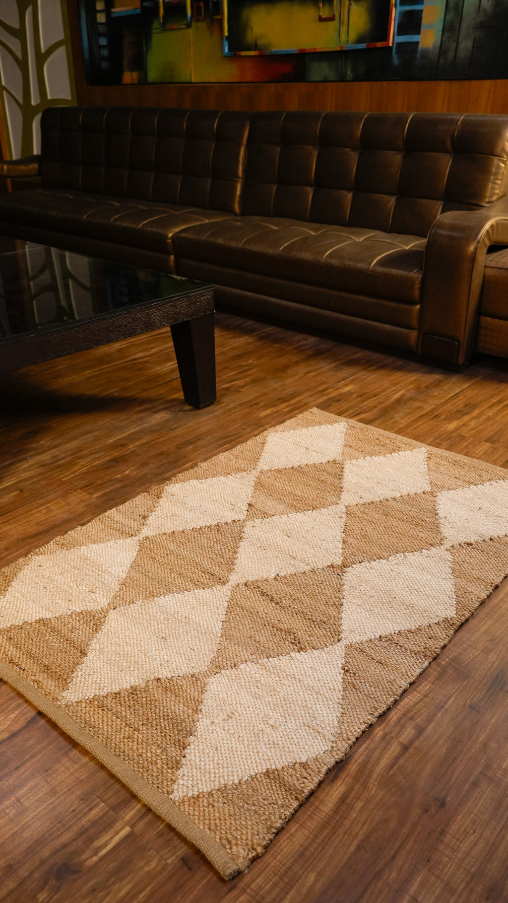 Diamond Woven Jute Rug Hand Woven 100% Jute Rug